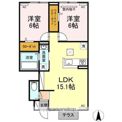 パーク倉敷　Ａ棟[2LDK/59.55m2]の間取図