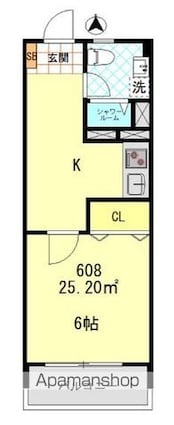 東京都新宿区富久町[1K/25.2m2]の間取図