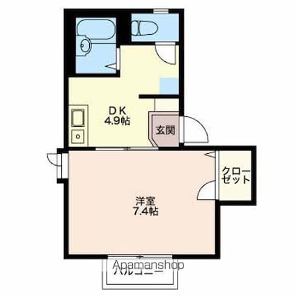 フレグランスブルーウィング[1DK/25.92m2]の間取図