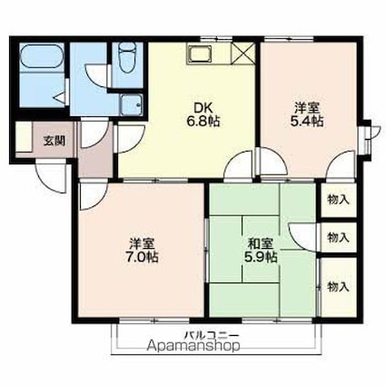 フローレス稲里[3DK/54.13m2]の間取図