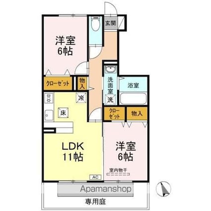 ディアコート　Ｋ[2LDK/57.89m2]の間取図