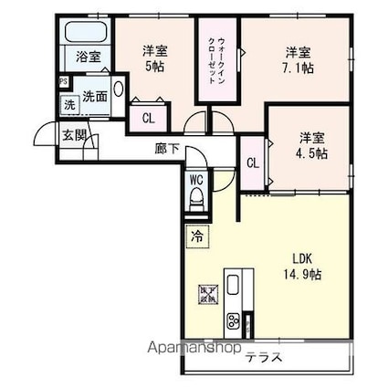 ＭＩＲＡＩ　ＡＲＫ　ＫＩＴＥＮＯ[3LDK/74.17m2]の間取図