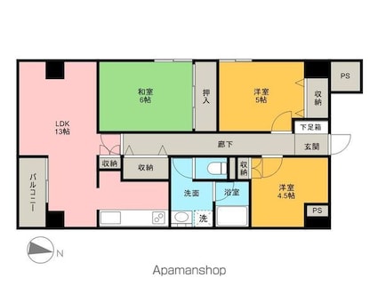 スカイコート上杉[3LDK/74.05m2]の間取図