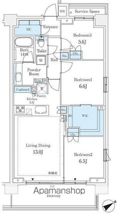 パークホームズ柏あけぼの二丁目[3LDK/81.99m2]の間取図