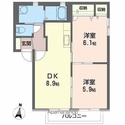 インターヴィレッジＢ[2LDK/50m2]の間取図