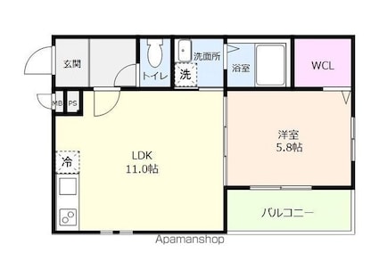 フジパレス秋月川田[1LDK/40.08m2]の間取図