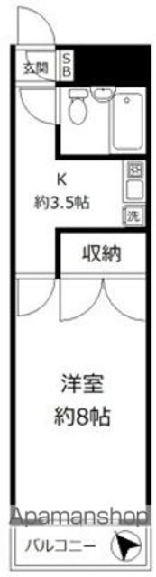 東京都世田谷区上馬３丁目[1K/25m2]の間取図