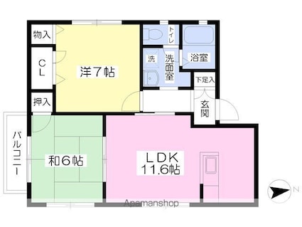 ピュアレスト田所　Ａ棟[2LDK/53.5m2]の間取図