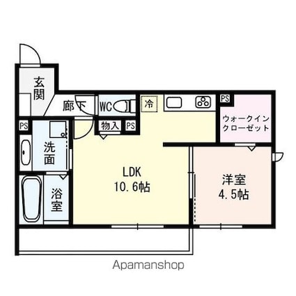 Ｃｈｏｕｃｈｏｕにおの浜（シュシュニオノハマ）[1LDK/41.01m2]の間取図