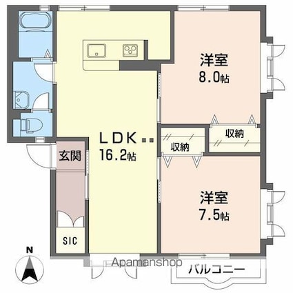 長野県長野市大字高田[2LDK/66.88m2]の間取図