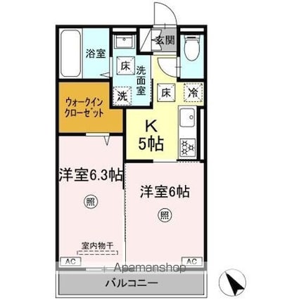 ＤーＲＯＯＭ柊[2K/41.29m2]の間取図