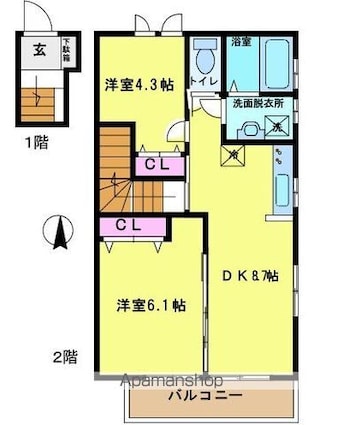 東京都杉並区上井草２丁目[2DK/43.27m2]の間取図