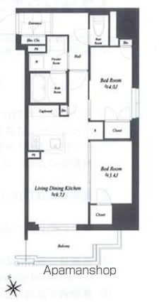ブランシエスタ浅草雷門[2LDK/44.98m2]の間取図