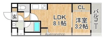 ラルヴェール御島崎[1LDK/30m2]の間取図