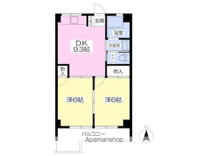 グランドロッソ朝生田[2DK/43.74m2]の間取図