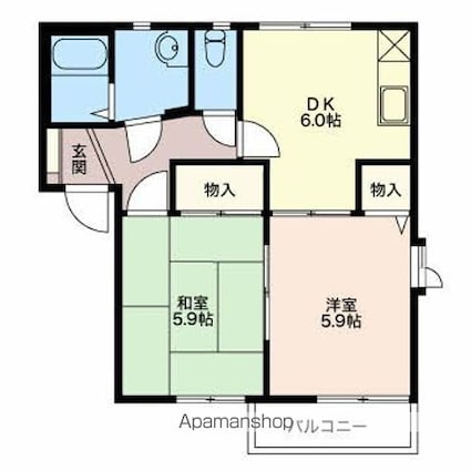 アルコバレーノⅠ[2DK/43.54m2]の間取図