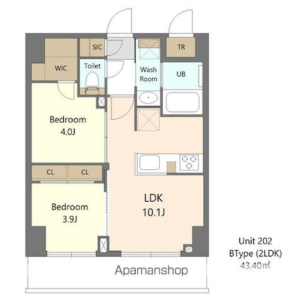 ＳーＲＥＳＩＤＥＮＣＥ浅草ｃｌａｒｉｔｙ[2LDK/43.4m2]の間取図