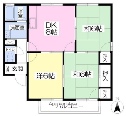 セジュール保免Ａ棟[3DK/57.07m2]の間取図