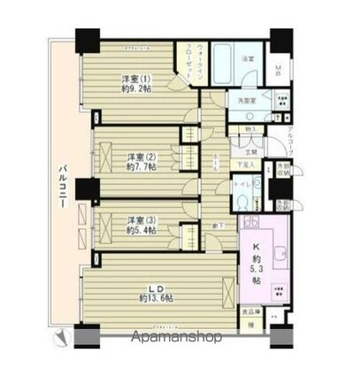 西新宿パークサイドタワー[3LDK/97.85m2]の間取図