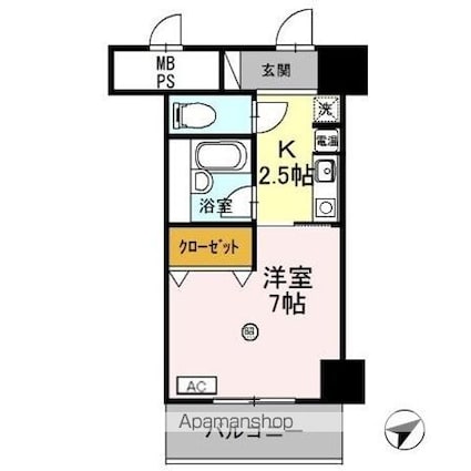 サンタウン竹鼻　Ａ[1K/25.2m2]の間取図