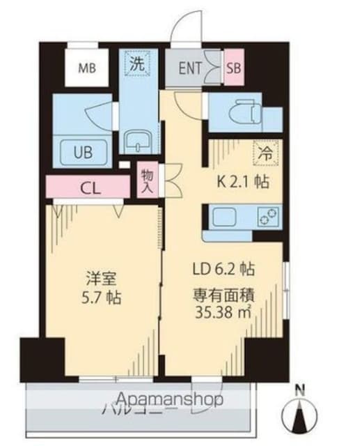 グリーンリーフ西早稲田[1LDK/35.38m2]の間取図