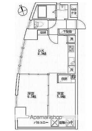 アールレジデンス東中野Ａ[2LDK/47.44m2]の間取図
