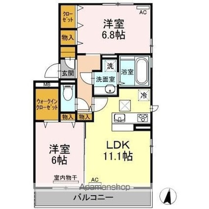 Ｄーｒｏｏｍ椿　Ｂ棟[2LDK/58.37m2]の間取図