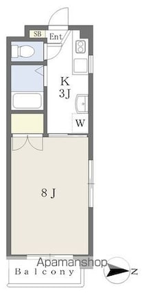 ヴィラ・アンソレイエ御幸[1K/26.66m2]の間取図