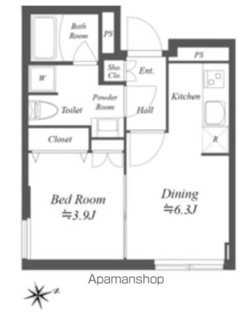 グランデュオ経堂Ｘ[1DK/27.58m2]の間取図