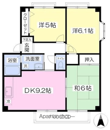 フォブール三好Ａ[3DK/58.38m2]の間取図