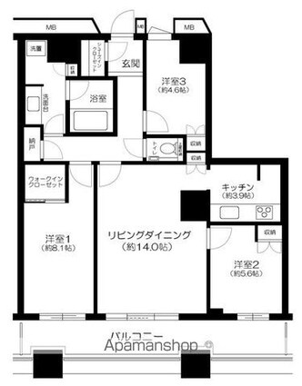 芝浦アイランドグローヴタワー[3LDK/87.35m2]の間取図