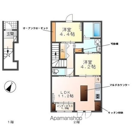 Ｗｏｏｄｓｔｏｃｋ　Ｎｅｓｔ[2LDK/53.55m2]の間取図