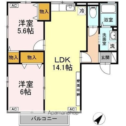 セジュール田村[2LDK/57.9m2]の間取図