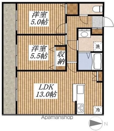 フェリス国立[2LDK/52.05m2]の間取図