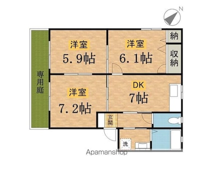 サンフォース壱番館[3DK/56m2]の間取図
