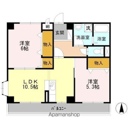 グランドゥル・フレア[2LDK/53.3m2]の間取図