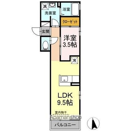 東京都東大和市芋窪３丁目[1LDK/34.58m2]の間取図