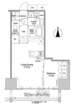 プラウドフラット四谷三丁目[1LDK/43.39m2]の間取図