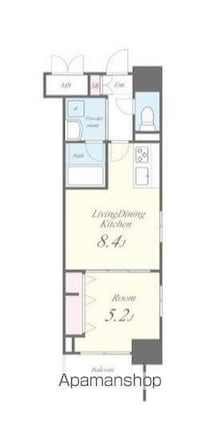 ＲＯＯＴｓ　Ｓｈｉｎｊｕｋｕ　Ｗａｋａｍａｔｓｕｃｈｏ[1LDK/34.09m2]の間取図