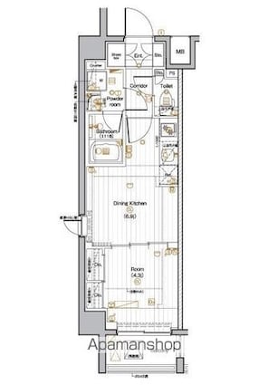東京都豊島区池袋本町３丁目[1DK/30.56m2]の間取図