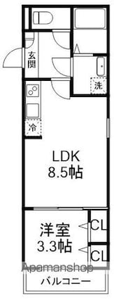 ジーメゾン八千代エスト[1LDK/30m2]の間取図