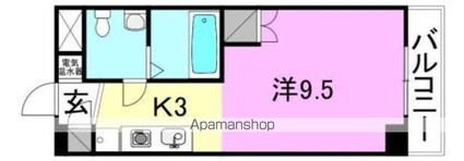 カローラ樽味[1K/27.2m2]の間取図
