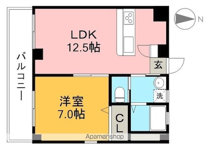 ヴュー鏡川[1LDK/47.25m2]の間取図