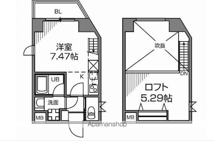 ルアンシナル[1R/21.24m2]の間取図