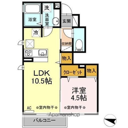 フィオーレルミエール　フィオーレ[1LDK/38.29m2]の間取図