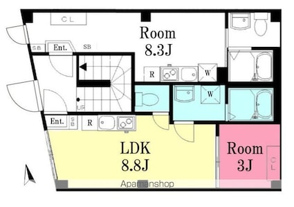ヴィクトワール方南[1R/25.01m2]の間取図