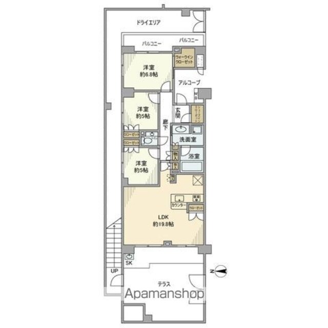 ザ・パークハウス上北沢[3LDK/68.08m2]の間取図