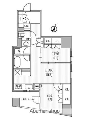 ディームス大手町ノース[2LDK/50.03m2]の間取図