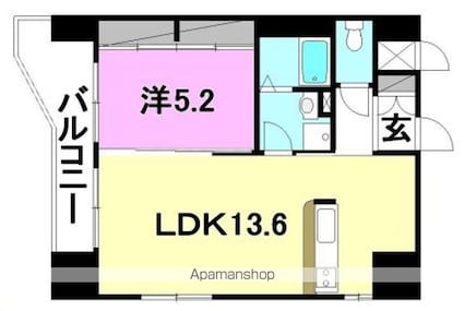 スカイタワー勝山[1LDK/43.47m2]の間取図