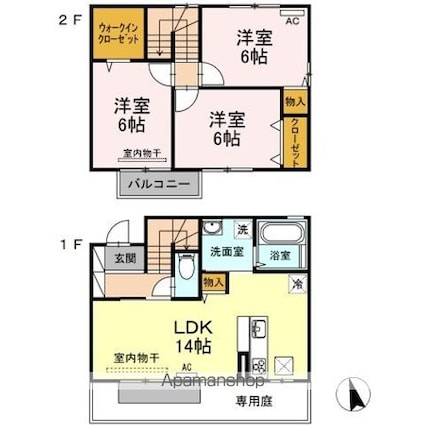 グリーンコーポ板谷　Ｄ棟[3LDK/79.07m2]の間取図